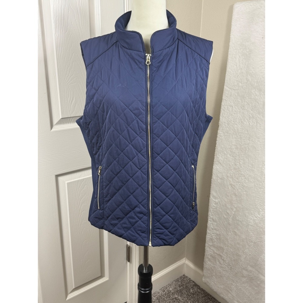 New York & Company Women's L Navy Blue Quilted Vest Padded Sleeveless‎
